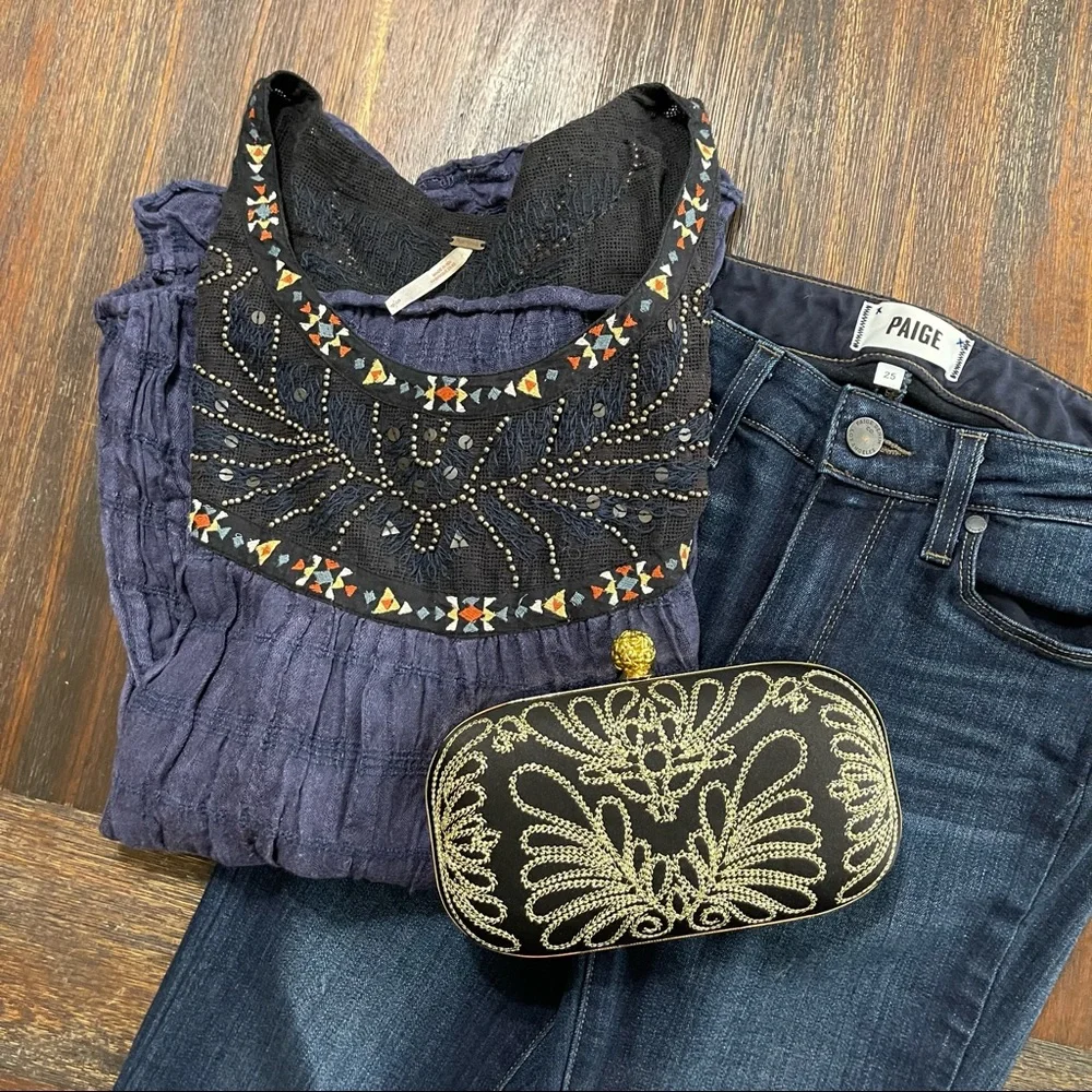 SOLD Free People beaded embroidered long sleeve tunic top blouse S tribal - Picture 12 of 13